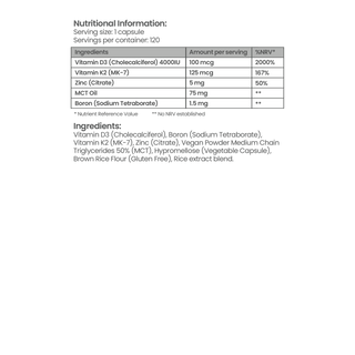 Vitamin D3 and K2, Zinc, Boron and MCT Oil NaturesVits infoD3_K2